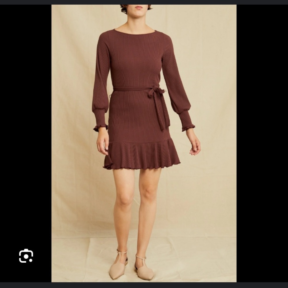 Amour Vert Ziggy Paris Rib Dress in Mocha - Picture 1 of 10